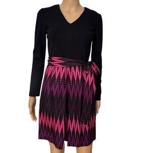 Milly Long Sleeve V Neck Belted Mini Dress 100% silk bottom size 2